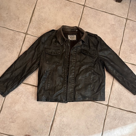 Levi's Faux Leather Motorcycle Jacket Zippered Snap Button Brown Sz XL Excellent - Picture 2 of 7